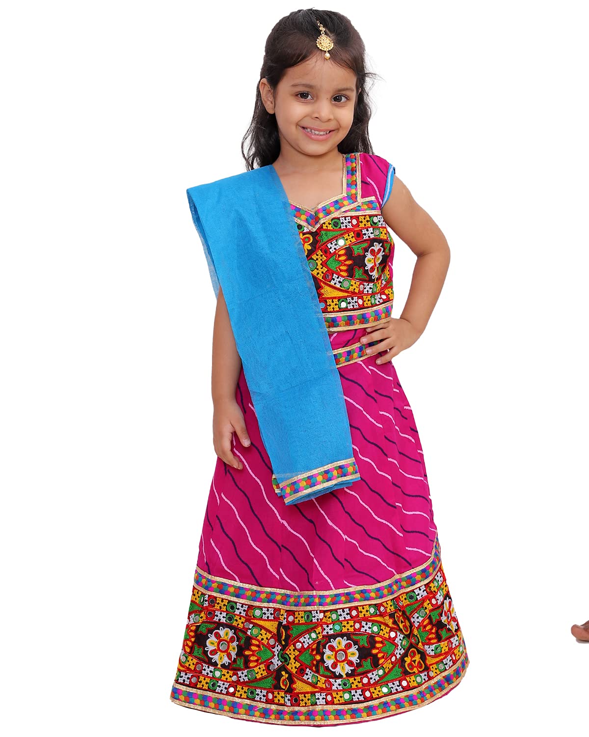 LalabuyLalabuy Leheriya Dark Pink Heavy Cotton Lehenga with Dupatta for Girls (5-6 Years)