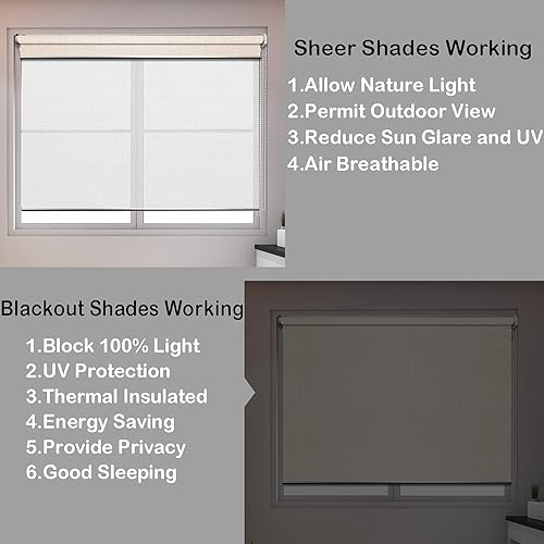 Miniatura 4 de LETAU Persianas de doble capa, 2 persianas en 1 ventana, 100% opacas y alternativa de tela transparente, proporcionan soluciones de control de luz