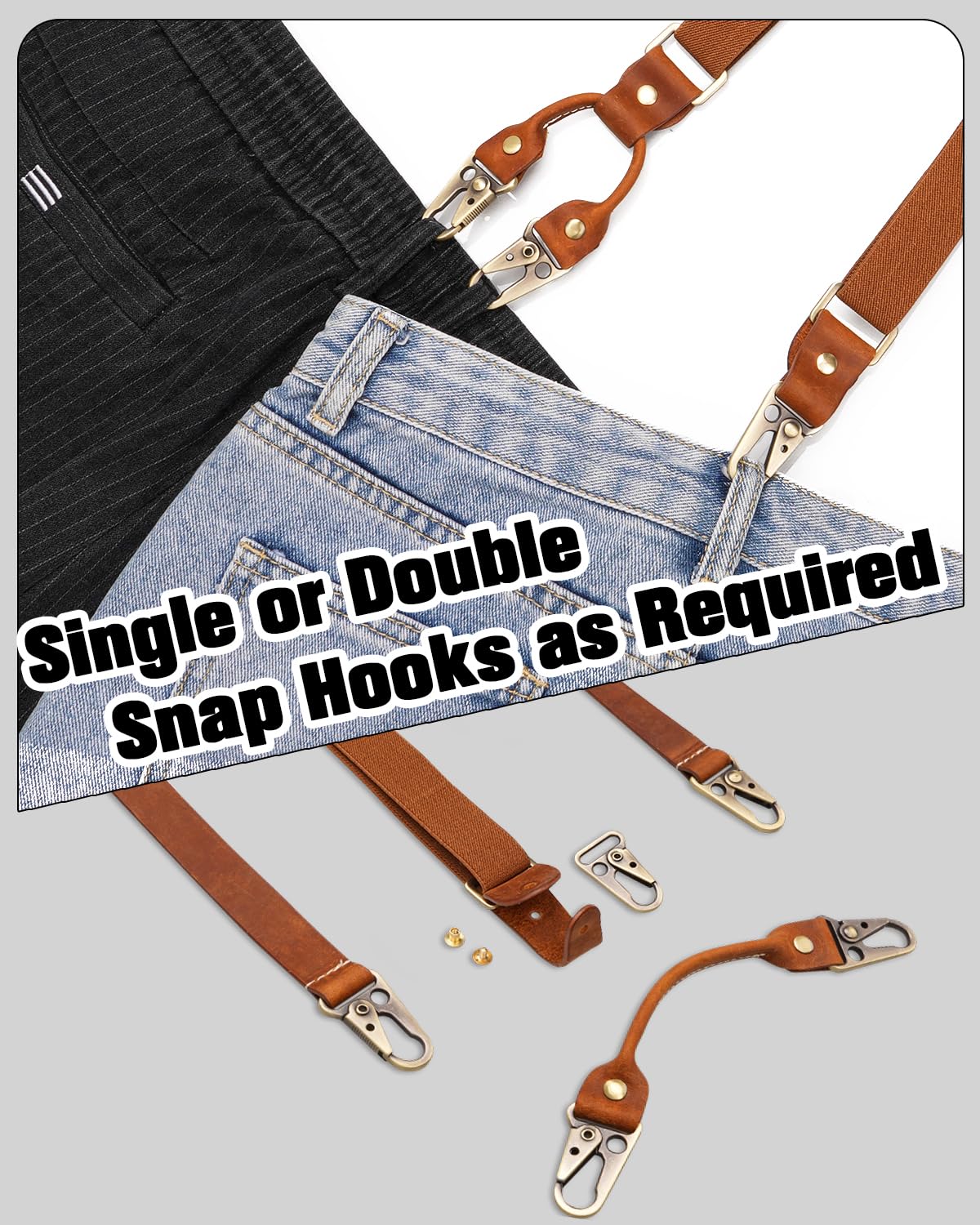 JinRuiKJ Tirantes de cuero para hombre, tirantes elásticos ajustables en Y para hombre, 2 tipos de clips de metal disponibles