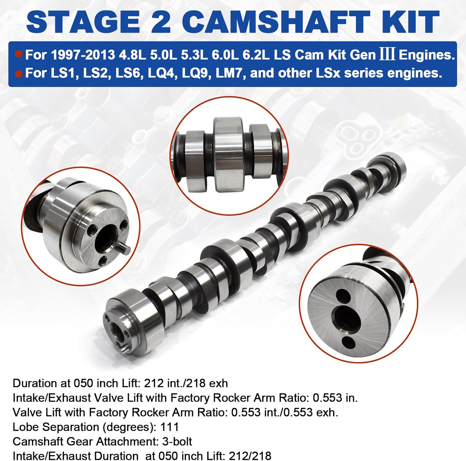 Sloppy Mechanics Stage 2 Camshaft Lifter Kit Fit for Chevy GMC 1997-2007 4.8L 5.0L 5.3L 5.7L 6.0L LS Cam Kit Gen Ⅲ, mit Stage 2 Cam Kit, Lifters, Springs, M295 Oil Pump, Timing Chain