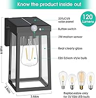 Vista 4 de Solar Motion Sensor Lights, 2 Pack Solar Lights Outdoor with 2 Modes & Waterproof, Dusk to Dawn Glass LED Wall Lights for Entryway Exterior Front