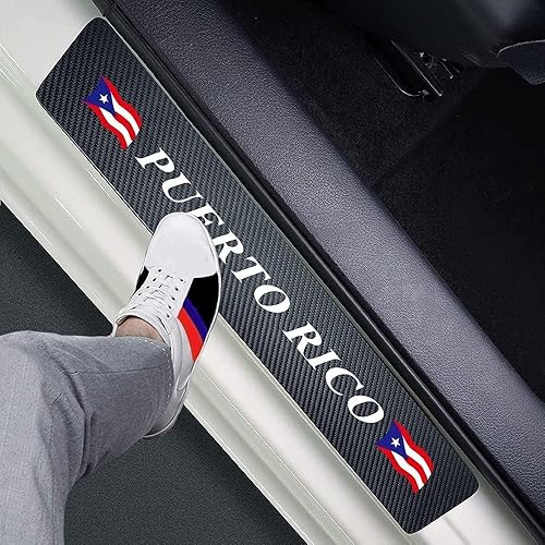4pcs Puerto Rico Flag Carbon Fiber Car Door Front/Rear Sill