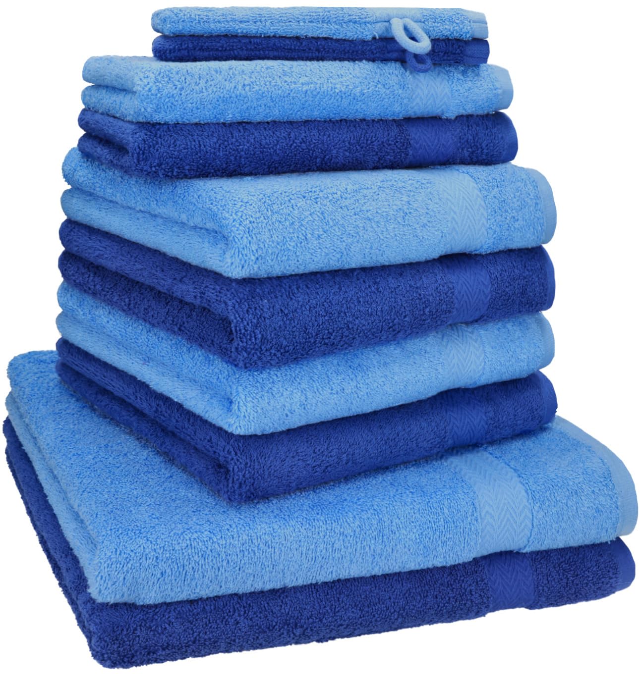 Betz Lot de 10 Serviettes Set de 2 Serviettes, draps de Bain 4 Serviettes de Toilette 2 Serviettes d'invité 2 Gants de Toilette 100% Coton Premium Couleur Bleu Royal, Bleu Clair