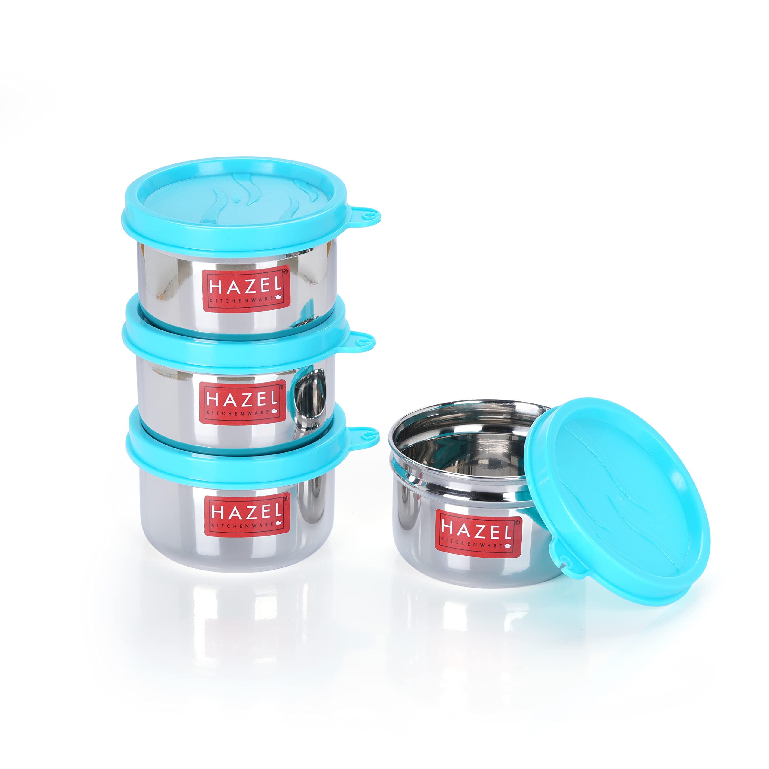 HAZEL Air Tight Containers for Storage | Stainless Steel Storage Containers for Kitchen Airtight | Container for Kitchen Storage Set of 4, 150 ML Each