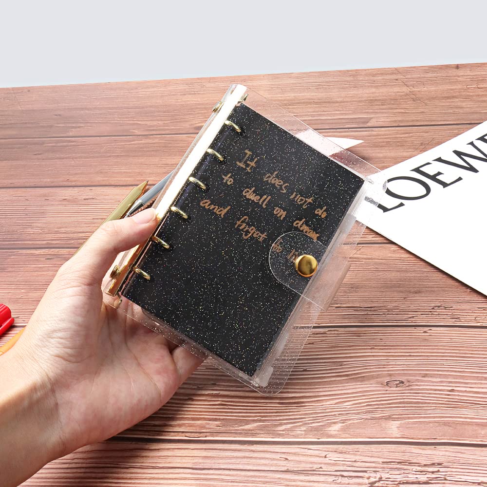 Mogoostry Mini Size 3-Ring Binder Cover Clear Refillable PVC Notebook Binder Snap Button Closure File Folder 3-Holes Filler Paper Loose Leaf Personal