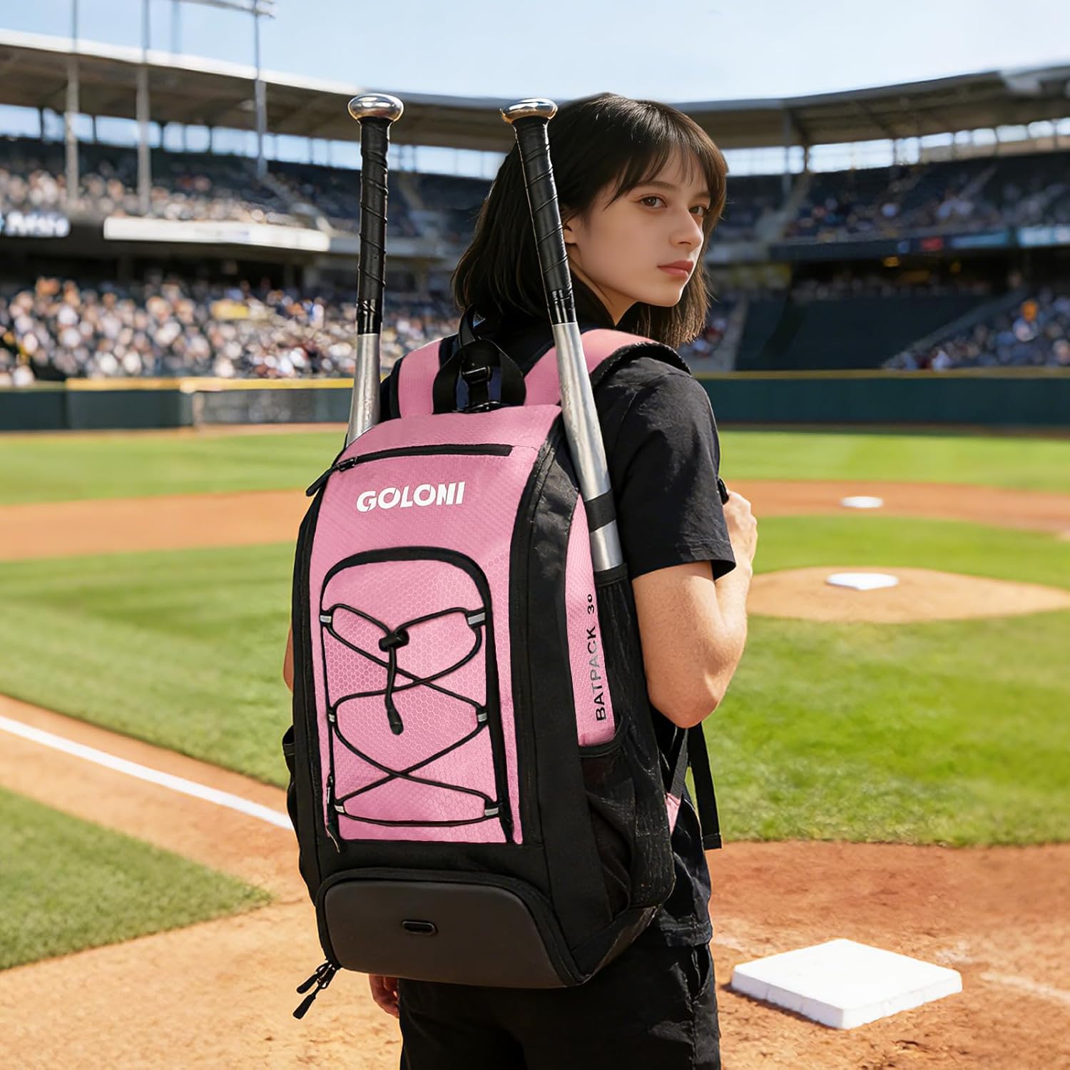 Goloni 40L Baseball Bag, Softball Bat Bag with Shoes Compartment,Fence Hook,Backpack for Baseball, T-Ball & Softball Equipment & Gear