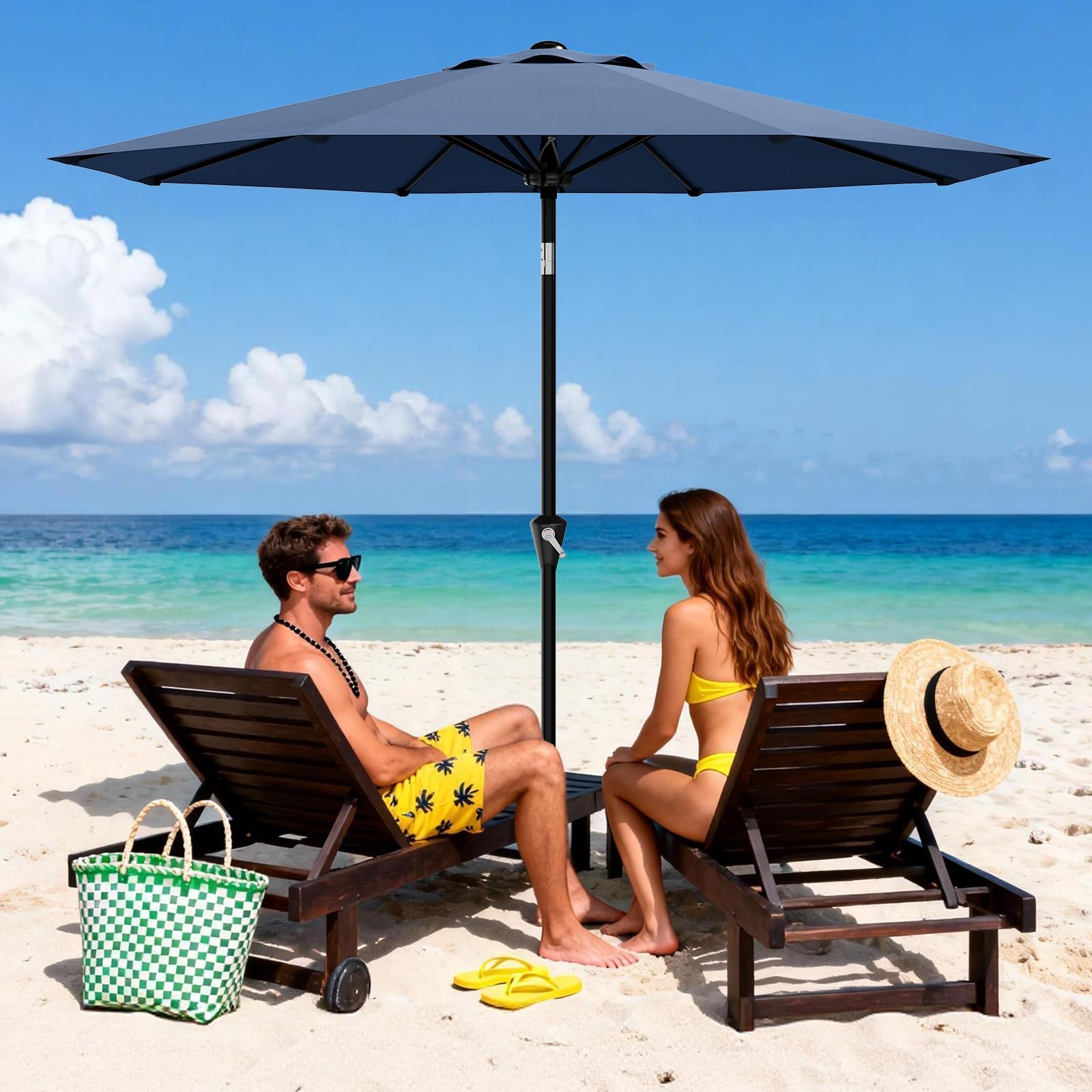 2.7m Garden Parasol Umbrella with Cover, Outdoor Garden Parasol with Double Layer Vent & Button Tilt System, Patio Umbrella with UPF 50+ UV Resistant Canopy for Backyard, Poolside and Deck Leisure