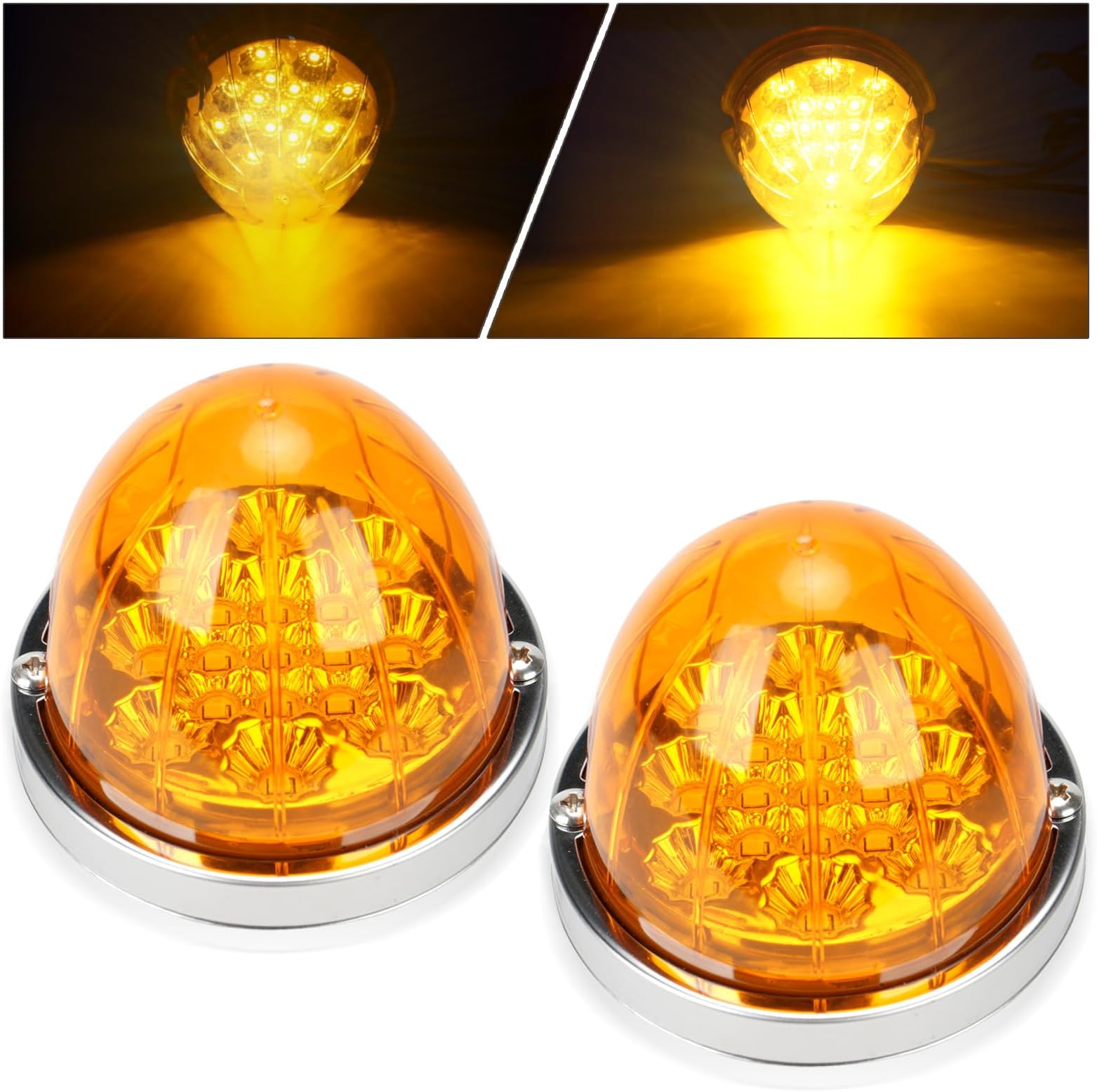 2PCS Watermelon Lights, 17 LED Dual Function Watermelon Light, Amber Lens with Stainless Steel Bezel Stop Turn Signal Marker Lights, for Kenworth Freightliner Peterbilt Semi Trucks Trailers