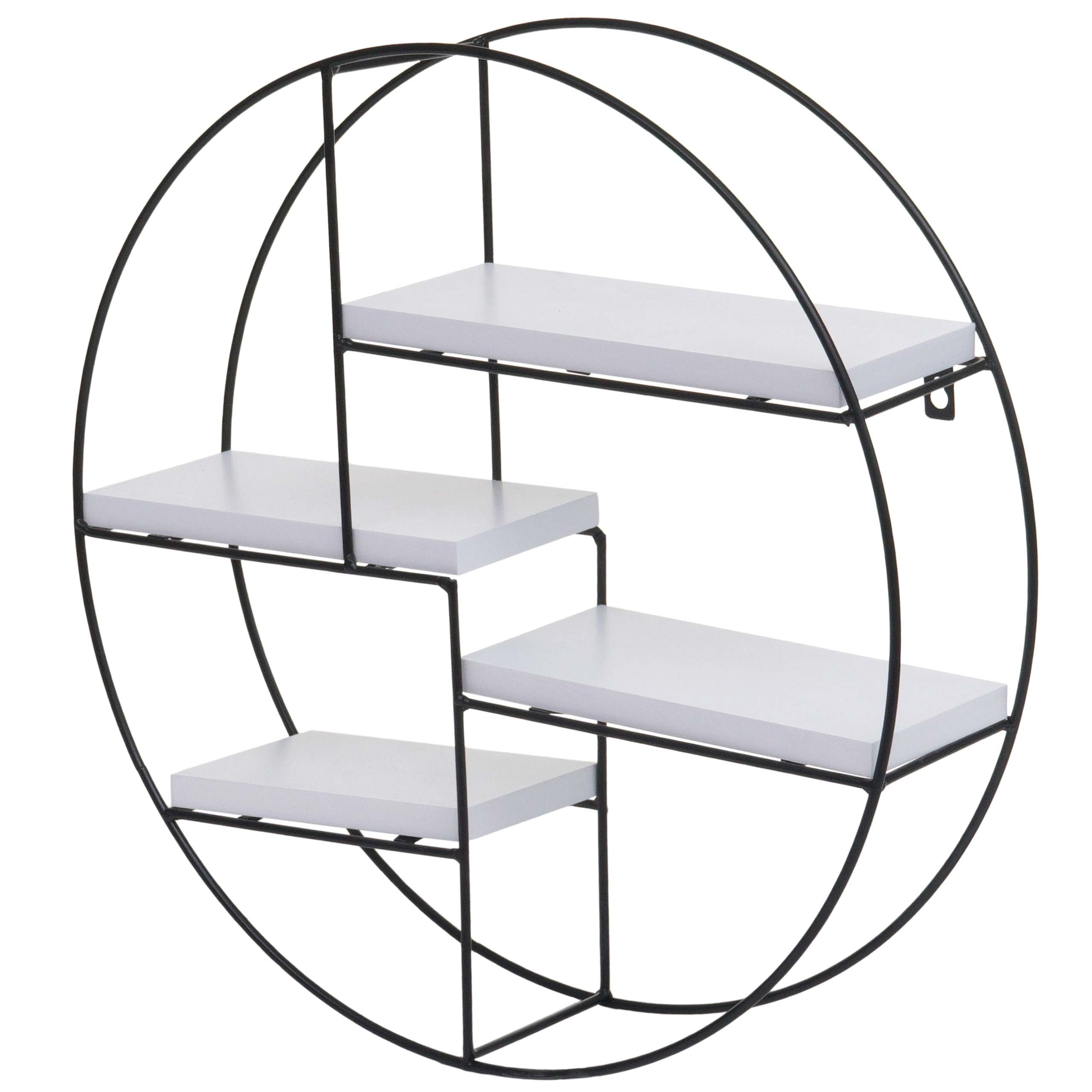 Mendler Regał ścienny HWC-K76, regał wiszący, 4 półki, metal, lite drewno, 45 x 45 x 11 cm, kolor biały