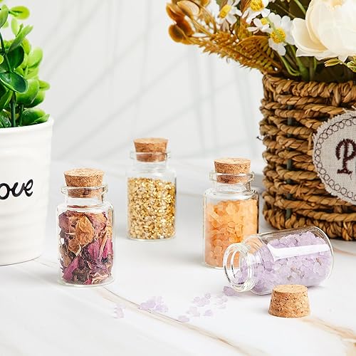Miniatura 5 de Gerrii 100 mini botellas de vidrio de 0.7 fl oz con tapones de corcho de madera, mini frascos de vidrio de poción pequeñas botellas transparentes de
