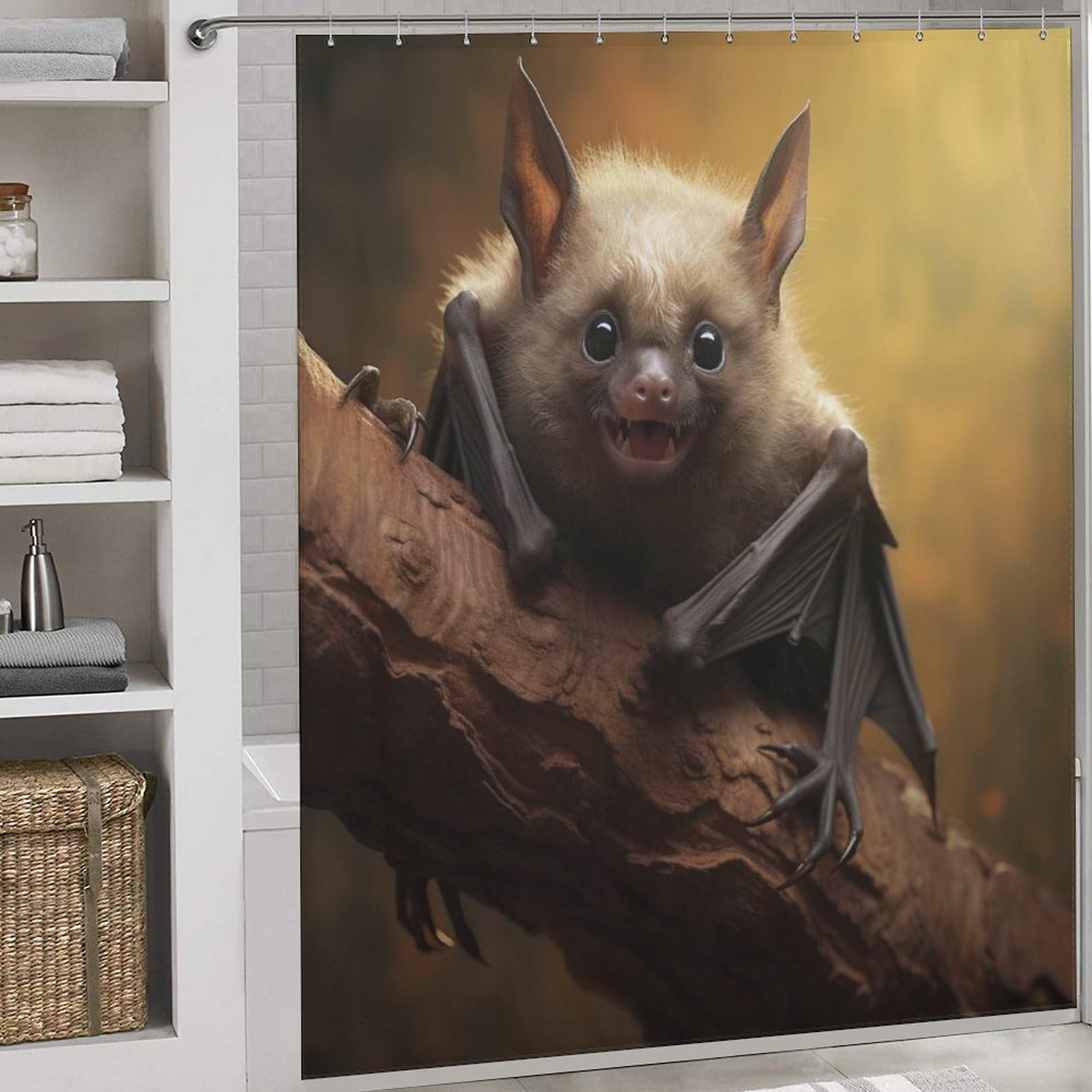 Rideau de douche chauve-souris anti-éclaboussures rideau de bain polyester lavable