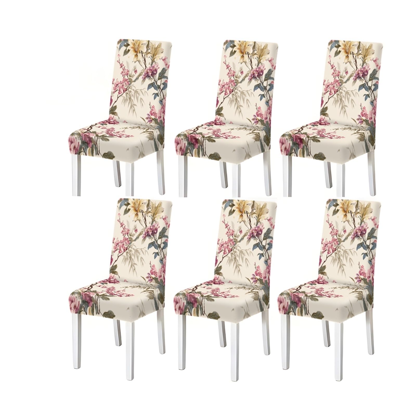 KXUAUV Vintage Blossom Dining Chair Covers Set Of 2/4/6, Stretch Washable High Back Chair Slipcovers, Elegant Botanical Home Decor Seat Protectors for Restaurant Hotel Party(6PCSChair cover)