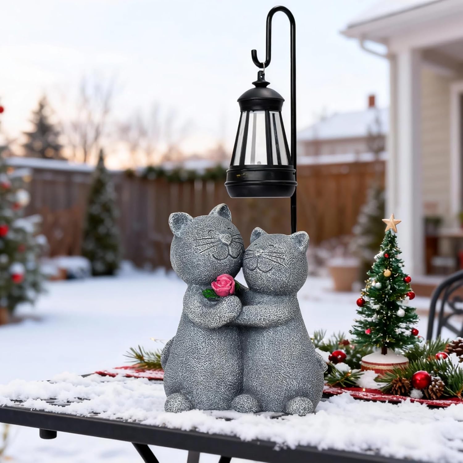 Outdoor Cat Garden Statues with Solar Lantern, Solar Lantern Cat Figurines Decor for Yard, Lawn, Porch & Patio, Unique Housewarming/Birthday Gifts for Women - Image 5
