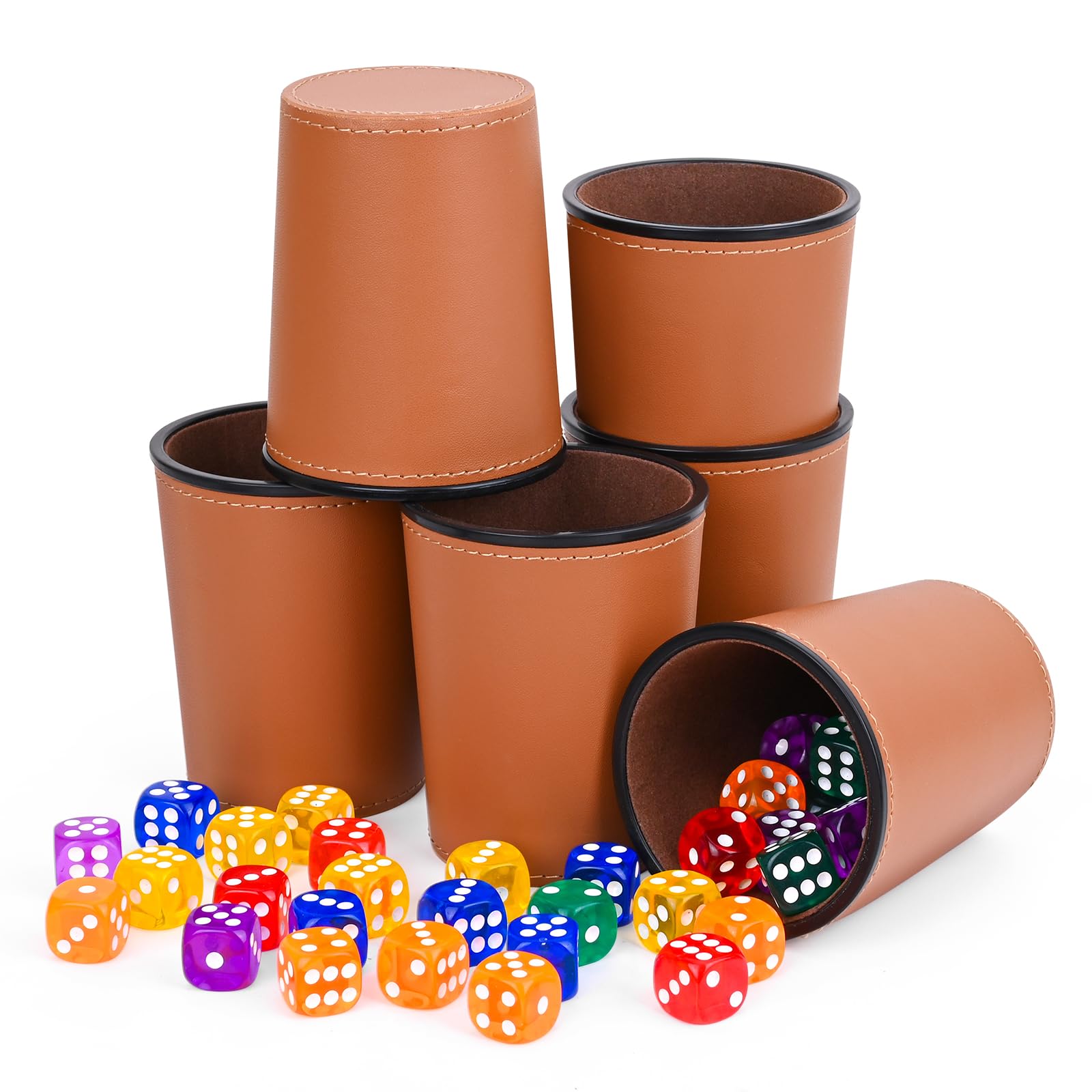 Cubilete Dados Poker, Juego de Dados, 6 Cubiletes Y 36 Dado, Taza de Dados de Cuero, para Juegos De Fiesta Interactivos, Juguetes para Lanzar (Marrón)