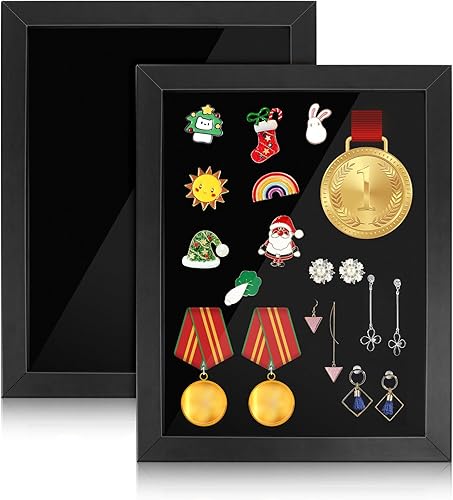 VOKOY Paquete de 2 marcos de exhibición de pines esmaltados, caja de sombra de 7 x 9 pulgadas, caja de sombra para colección de pasadores de mesa,