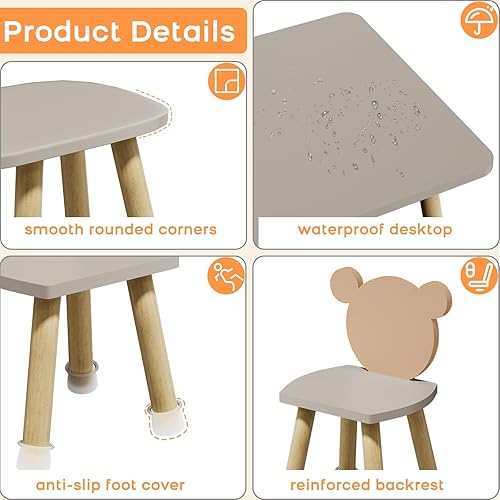 Miniatura 2 de Benarita Juego de mesa y sillas para niños, mesa de actividades de madera con sillas temáticas de animales, mesa para niños pequeños para arte,