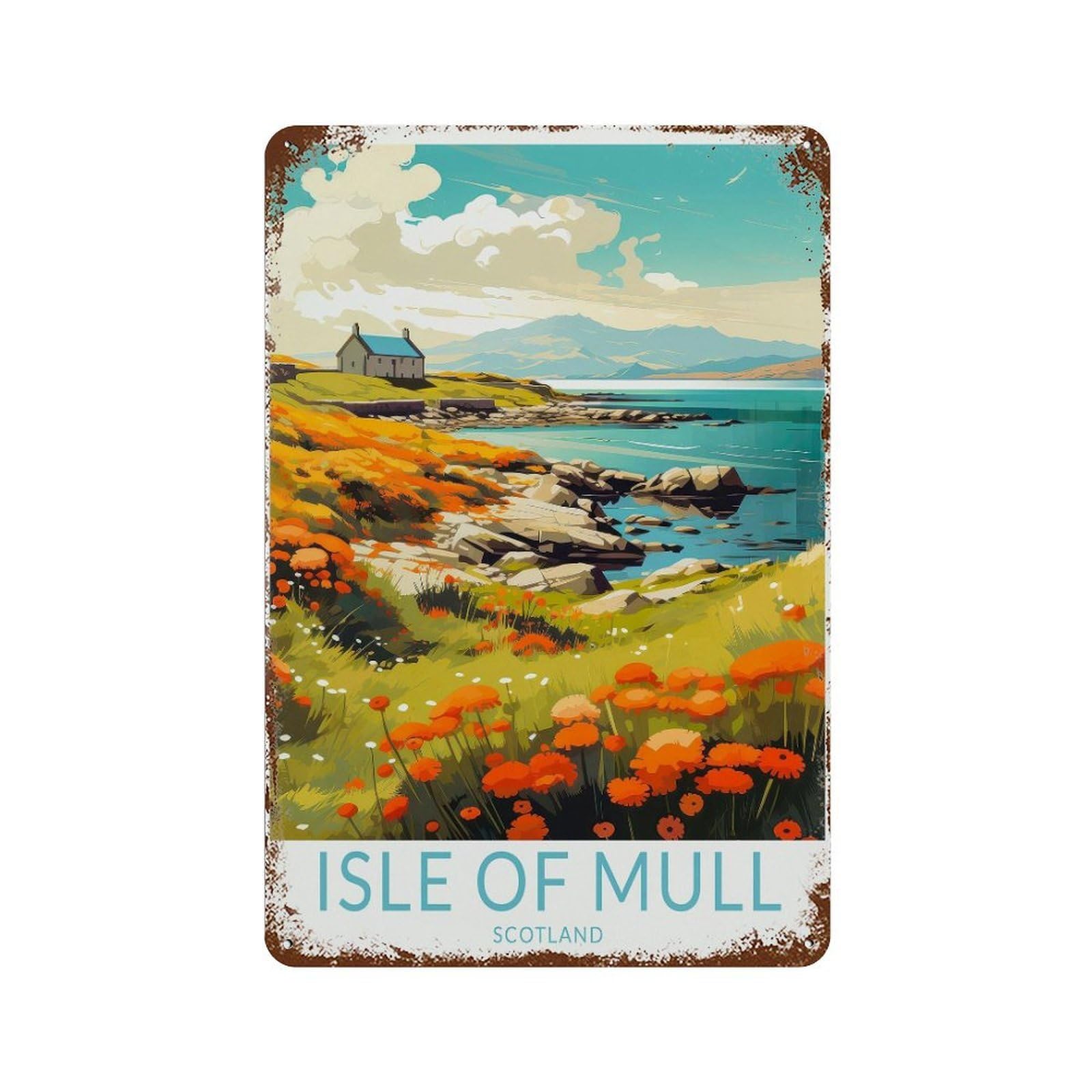 xiaoxiaoshen Isle of Mull Travel Scotland Island Gift Wall Decor Art Metal Tin Poster Modern Home Decor Art Home Bar Shop Decorations Vintage Sign 30x20cm