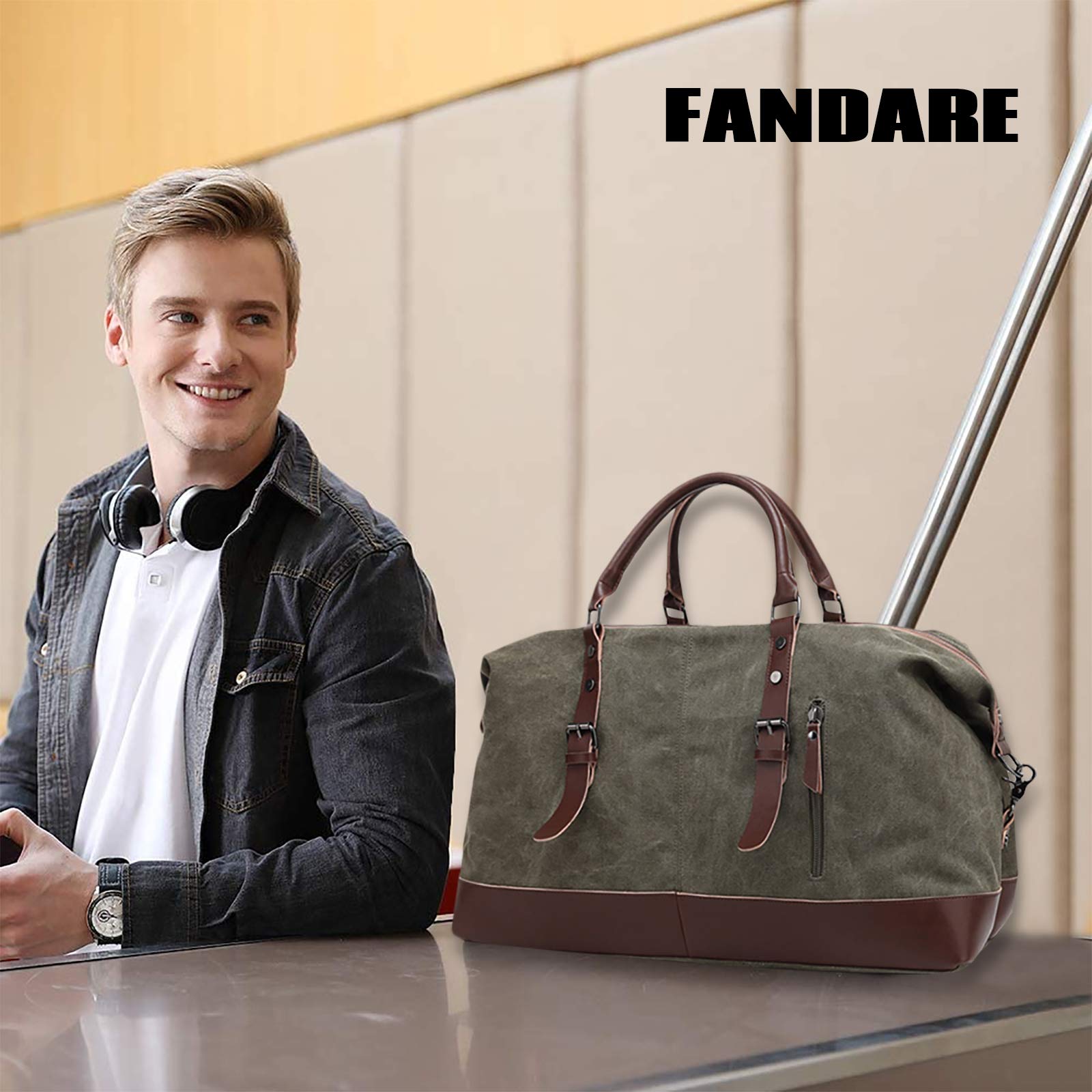 FANDARE Borsone da Viaggio di Tela Borsa da Viaggio Borsoni Tote da viaggio per Uomo Donna Borsone Palestra per Viaggi Multi-compartimenti Sacchetto di Toeletta per Viaggi Palestra Shopping Army Green