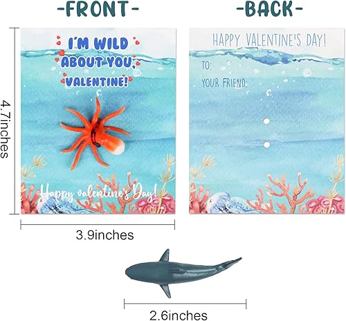 Miniatura 5 de Regalos del día de San Valentín para niños, paquete de 36 tarjetas del día de San Valentín con mini juguetes de animales marinos para niños, regalos