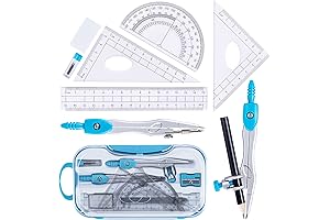 10-Piece Math Geometry Kit Set with Shatterproof Storage Box