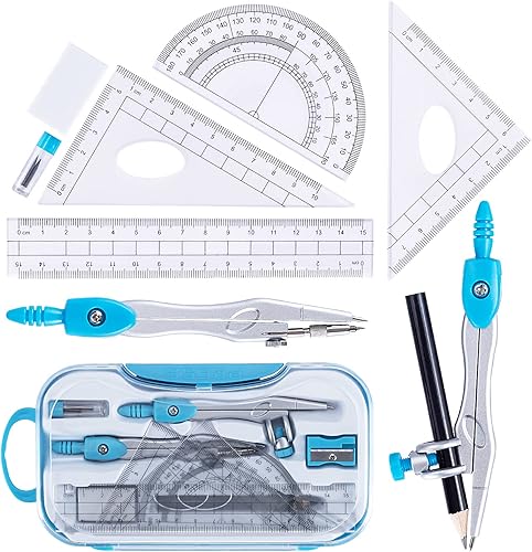 Kit de geometría matemática de 10 piezas con caja de almacenamiento inastillable, suministros para estudiantes, brújula de dibujo incluye