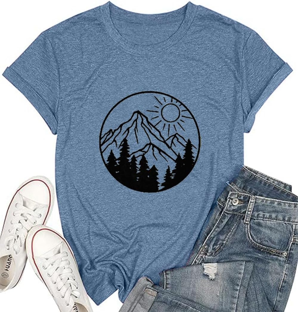 Adventure Awaits Hiking Tops Women Graphic Tees Nature Mountain Shirt