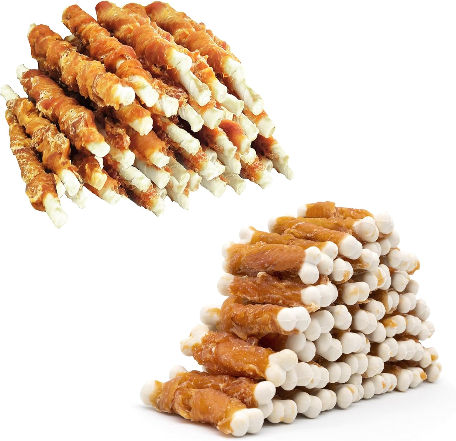 MON2SUN 5 Inch Rawhide Twist Chicken Hide Sticks 40 Count & Chicken Wrapped Calcium Dog Bones Without Rawhide 56 Count for Puppy and Small Dogs