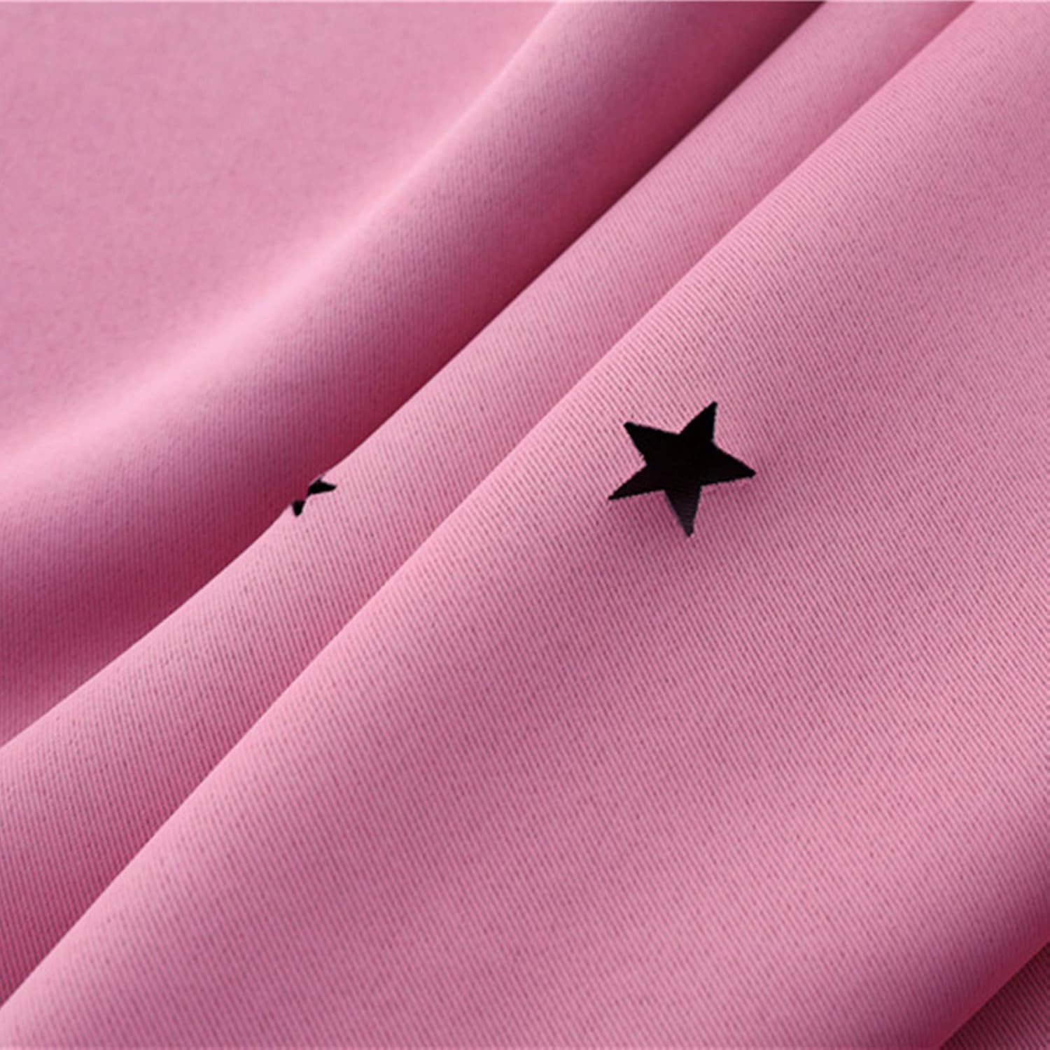 ABREEZE Princess Pink Curtain Hollow-Out Stars Dual Layer Grommet Top Mix and Match Blackout Curtains with White Sheer for Living Girl Room(1 Panel,59 x 84 inch,Pink)