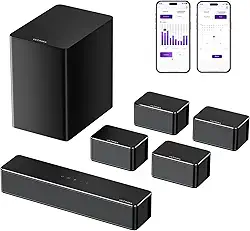 ULTIMEA Barras de som 7.1 para Smart TV, 4 alto-falantes surround com fio, sistema de som surround virtual, potência máxima de 410 W, controle de aplicativo, barra de som de TV com subwoofer sem fio