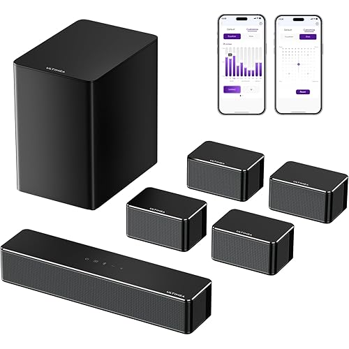 ULTIMEA 7.1 Sound Bars for Smart TV, 4 Wired Surround Speakers, Virtual Surround Sound System, 410W Peak Power, App Control, TV Soundbar with Wireless Subwoofer, Home Theater Sound System, 2025 Model