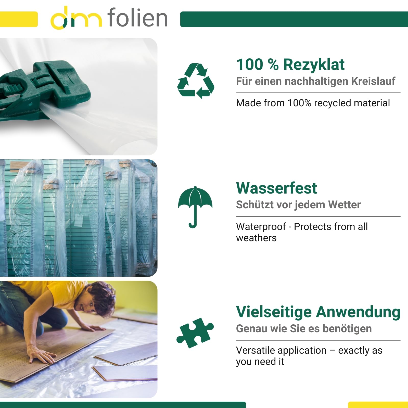 dm-folien Abdeckfolie in Schwarz I 4 x 50 m I 150 μ I Maler-Abdeckfolie aus umweltfreundlichem LDPE I Reißfeste Abdeckplane für Malerarbeiten I Plastikfolie zum Abdecken von Holz, Boden & Möbel