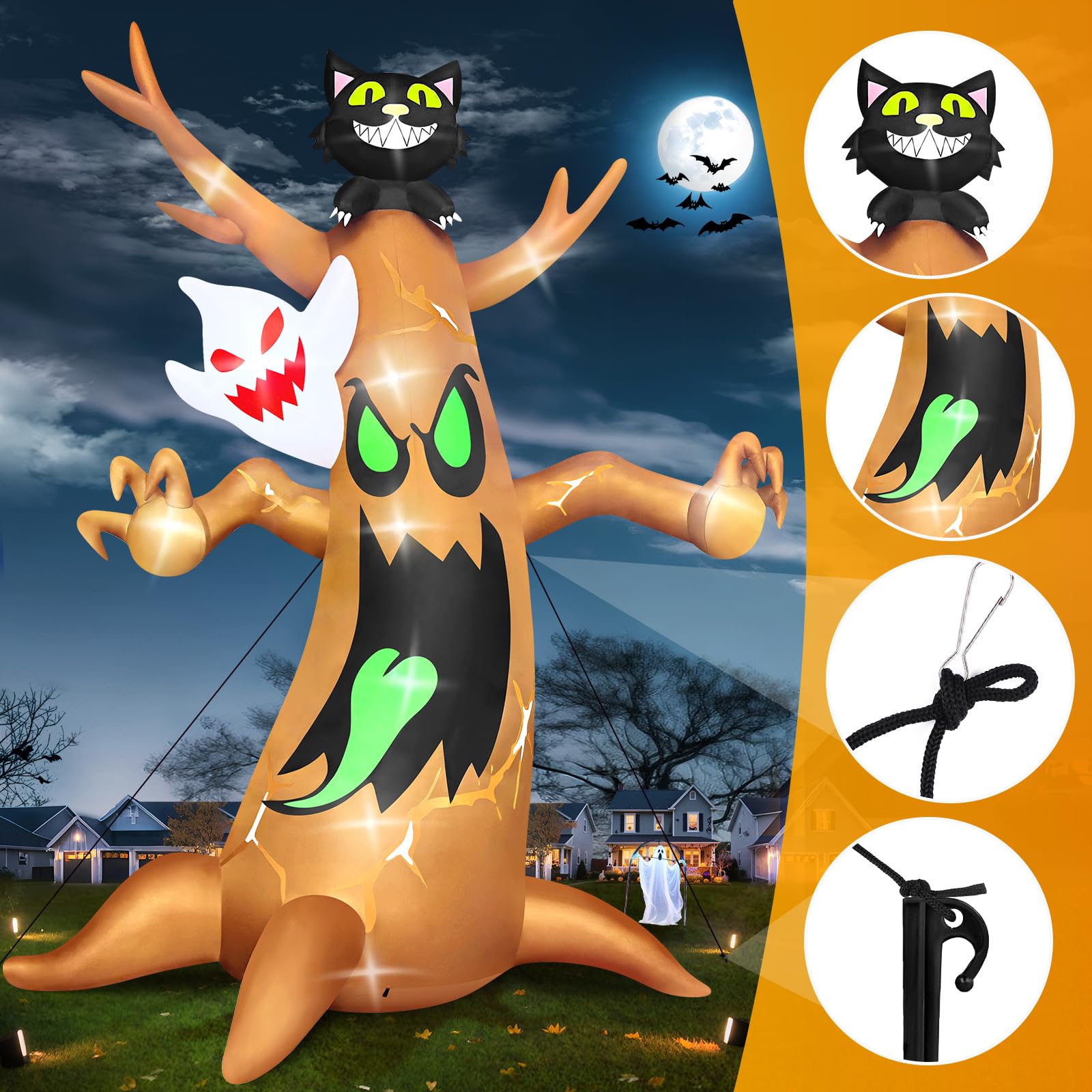 Nadmuchiwane drzewo na Halloween, Kalolary duże Halloween nadmuchiwane drzewo duchów wysadzane dekoracje zewnętrzne czarny kot wakacje podwórko trawnik nadmuchiwane dekoracje do centrum handlowego