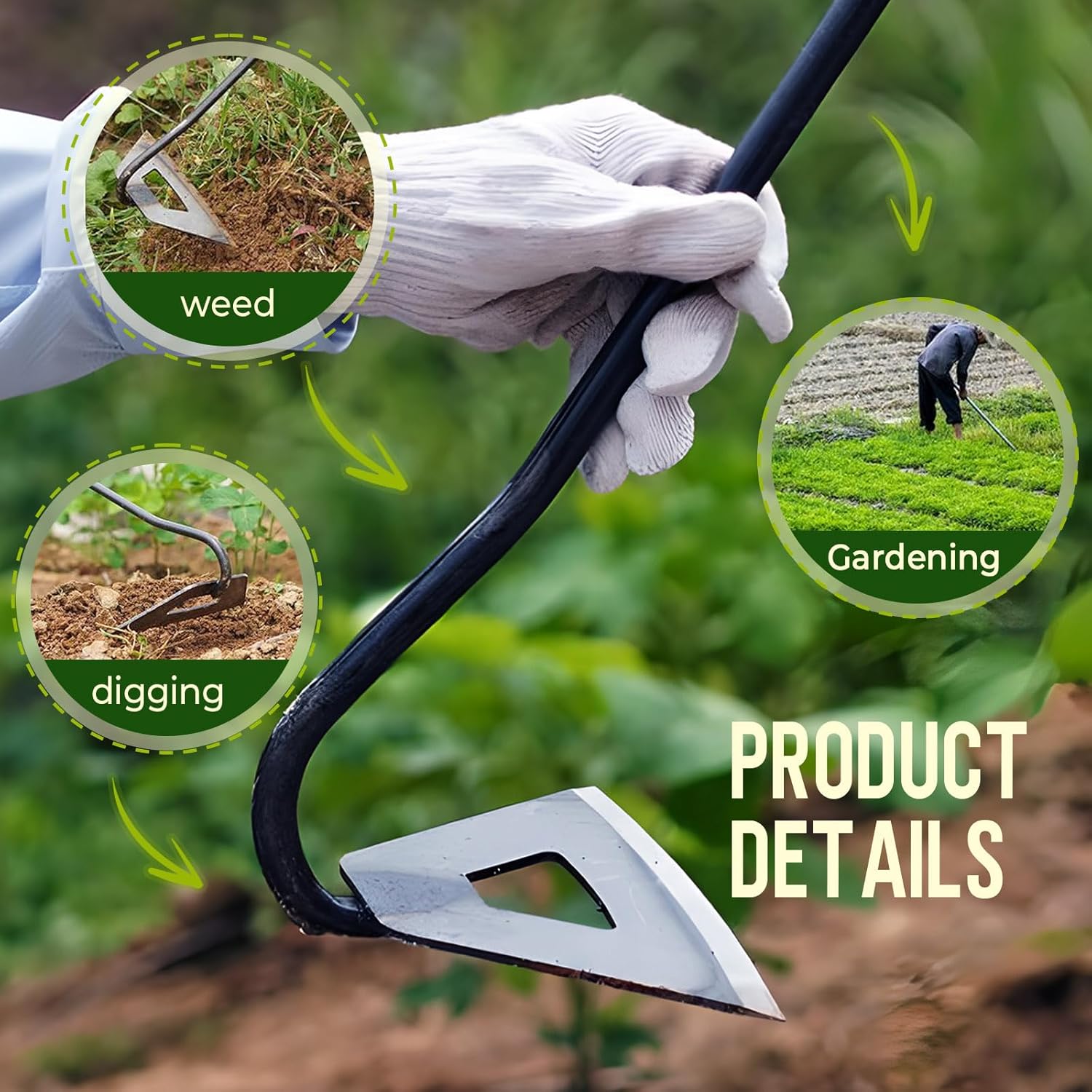 All-Steel Hardened Hollow Hoe - Hand-Forged Garden Tool for Weeding, Loosening Soil & Planting Vegetables - Durable Handheld Weeding Rake for Farm & Home Gardening (Iron)