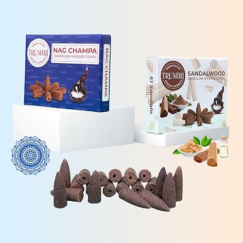 Miniatura 7 de Conos de incienso de reflujo  Paquete combinado de 20 conos de incienso en cascada  10 Nag Champa + 10 sándalo  Conos de incienso de reflujo  Conos