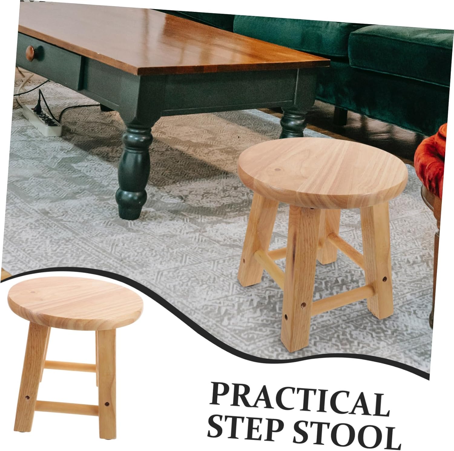 MERRYHAPY Wooden Step Stool for Adults and Boys and Girls Non- Design Small Footrest for Bathroom Kitchen Bedroom and Entryway Use Sturdy Solid Wood Construction