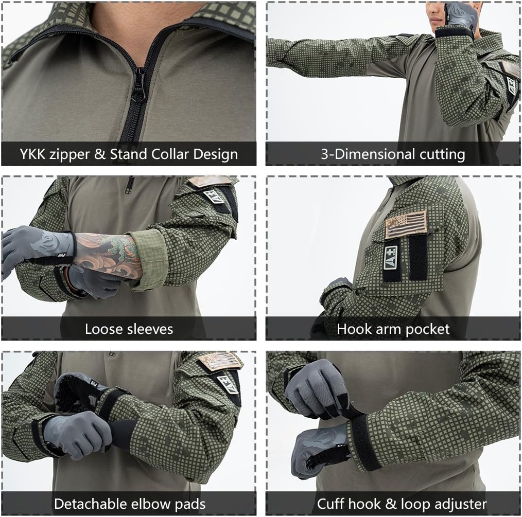 IDOGEAR Men G3 Combat Shirt with Elbow Pads Rapid Assault Long Sleeve Shirt Tactical Military Airsoft Clothing