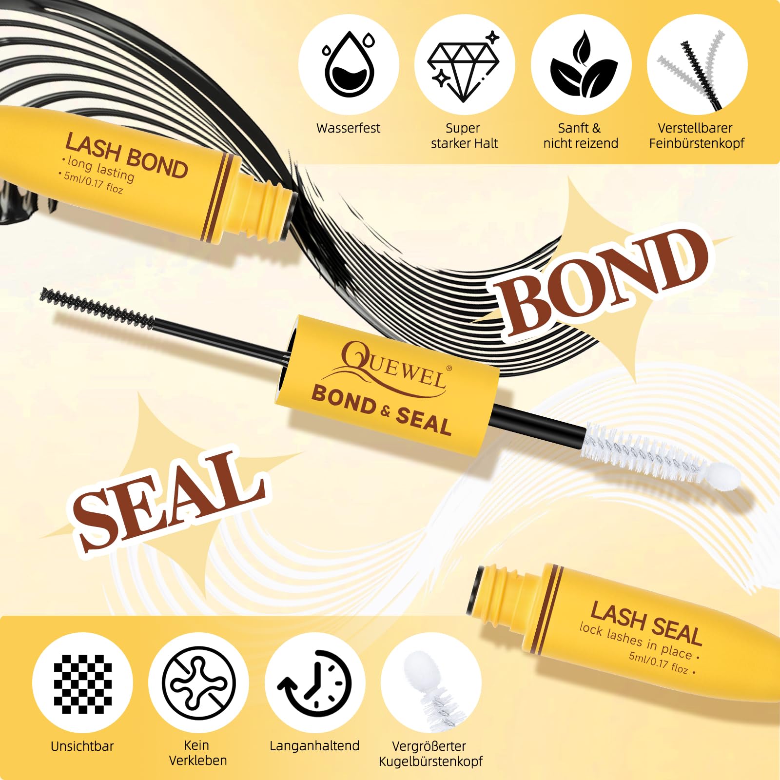 QUEWEL 300 PCS Kit Extension Cils, Extension Cils 10 à 20 mm avec colle à cils et joint, imperméable, Pince Faux Cils et brosse à cils pour une utilisation à la maison (Dense01-KIT)
