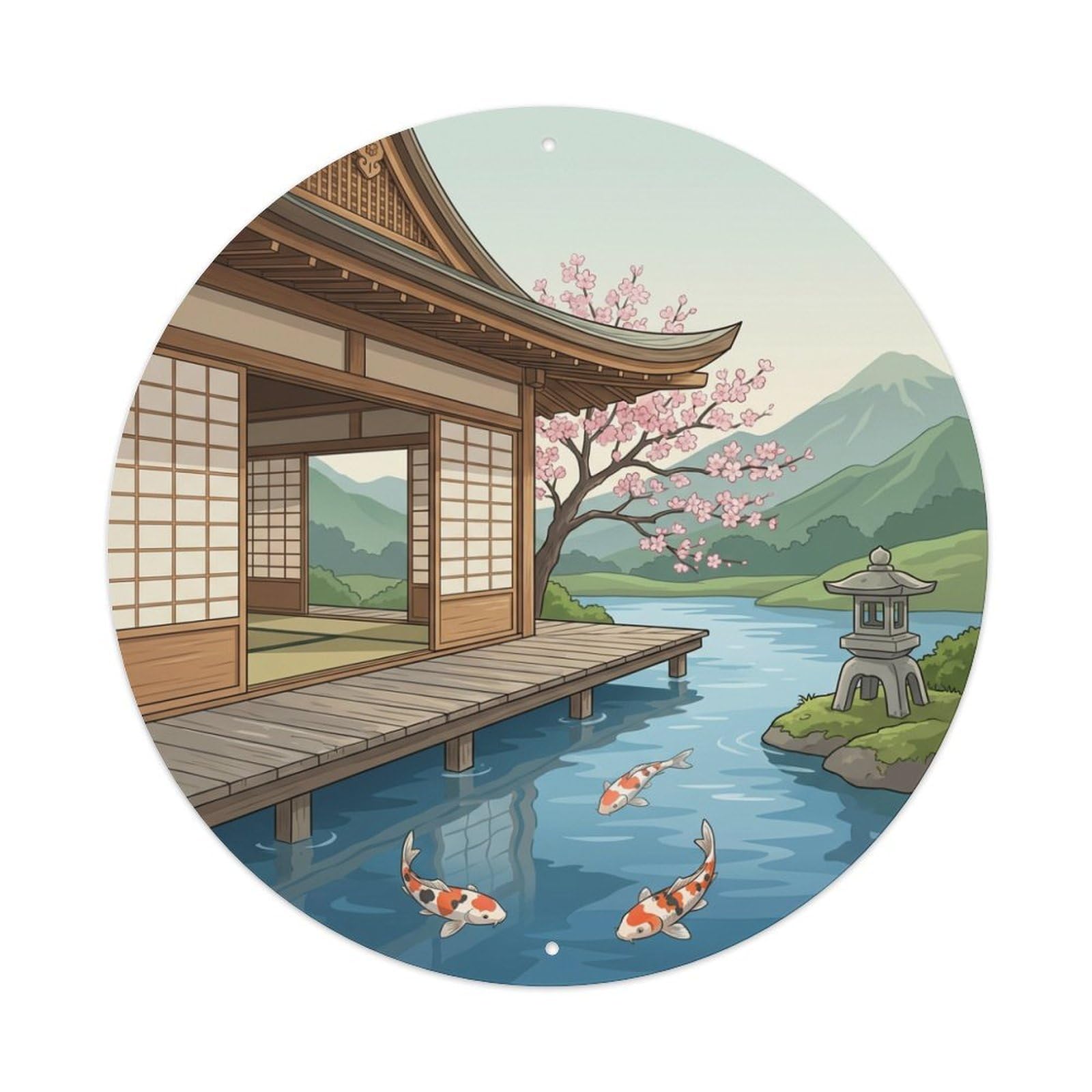 Galvaxio Style Japanese Koi Fish Waterside Pavilion Tranquil Metal Tin Sign