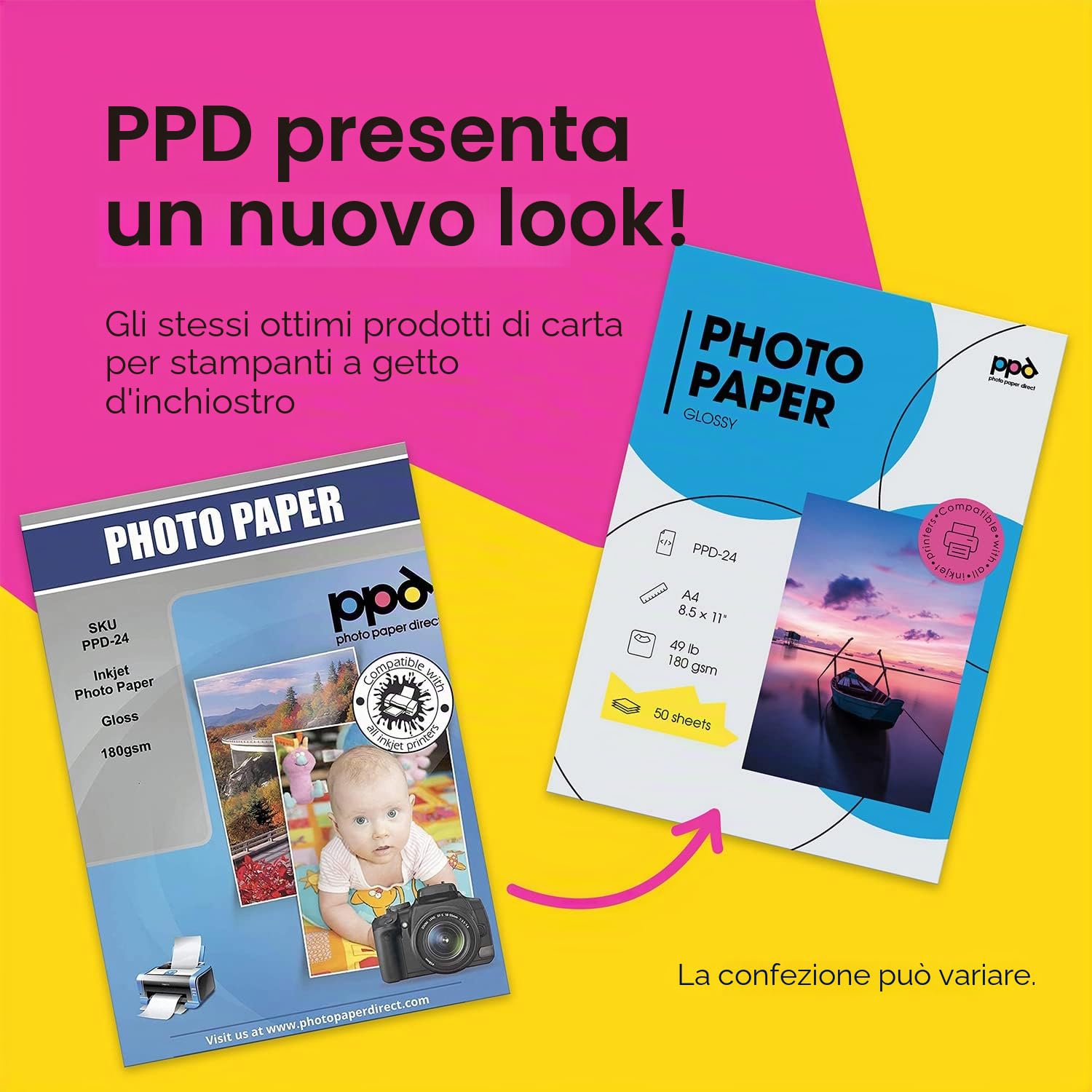 PPD A4 50 Fogli 180g Carta Fotografica Lucida per Stampanti Inkjet