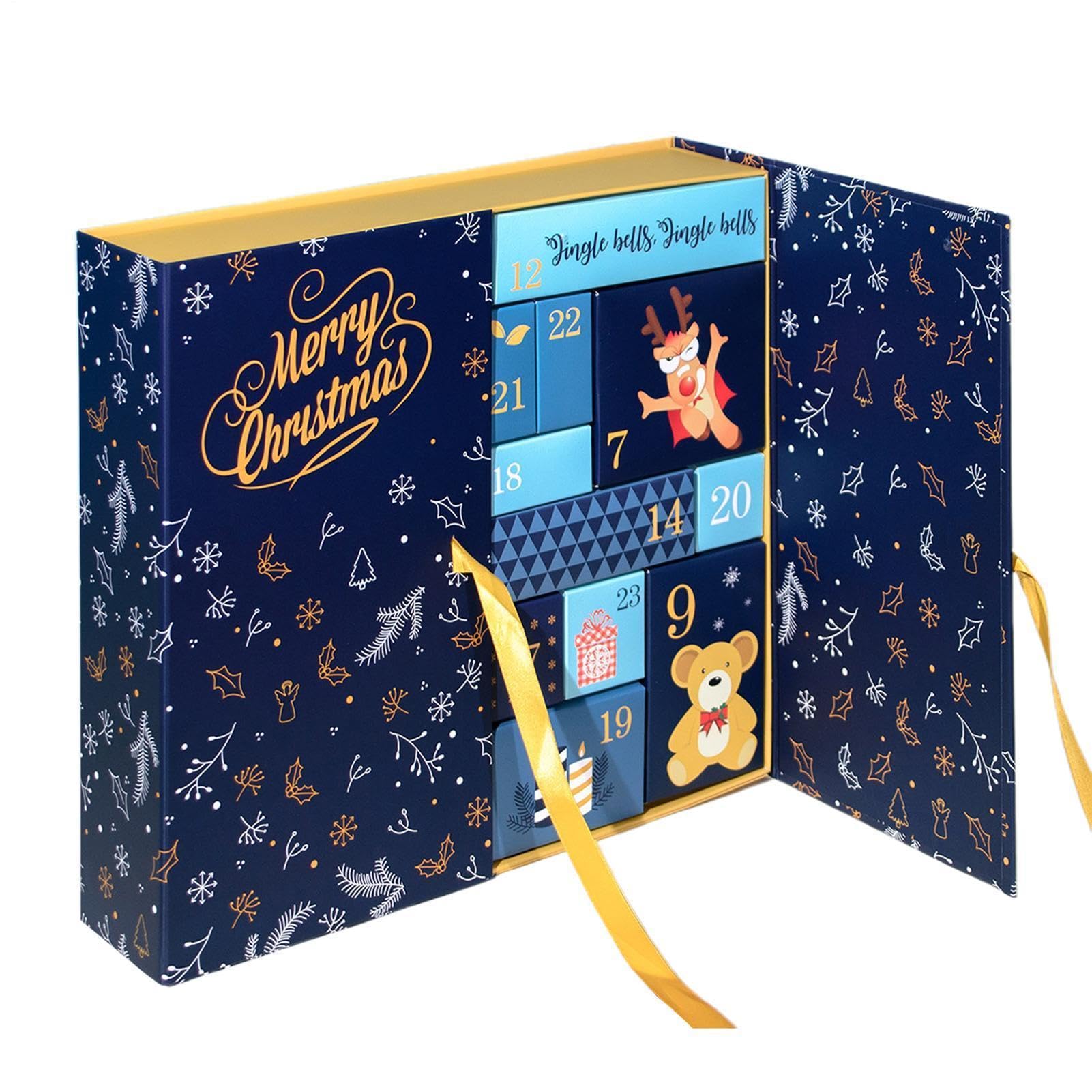 Cajas de calendarios de Adviento de Navidad de 24 días de regalo | Decoración decorativa reutilizable para el hogar para adultos, de niños, cumpleaños, boda