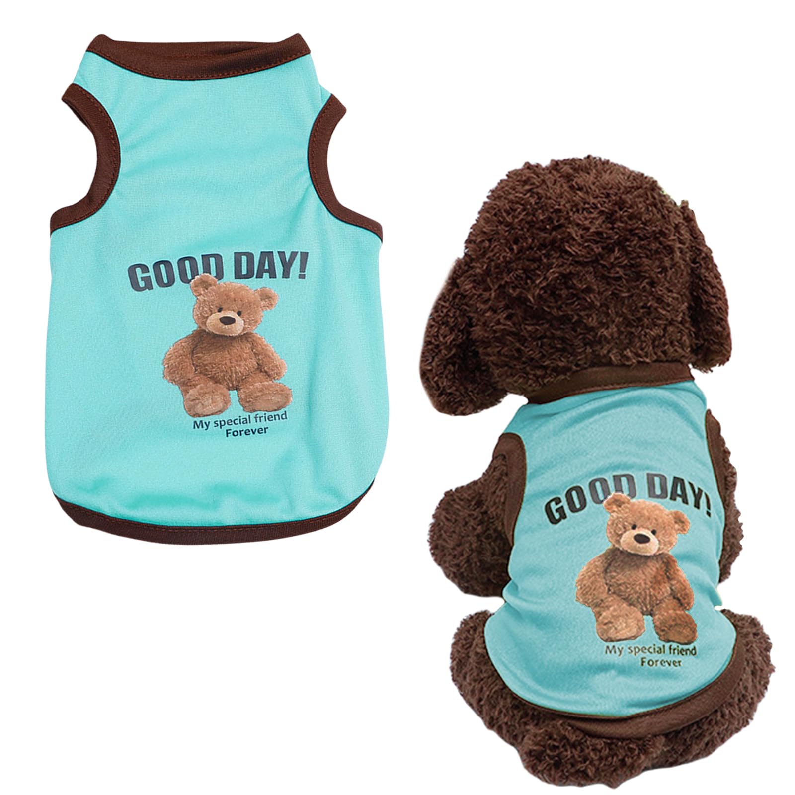Dog Shirts Puppy Clothes,1PC Cute Bear Dog T Shirt, Summer Breathable Puppy Tank Top Sleeveless Vest for Small Dogs Cat Outfit (Blue, L)