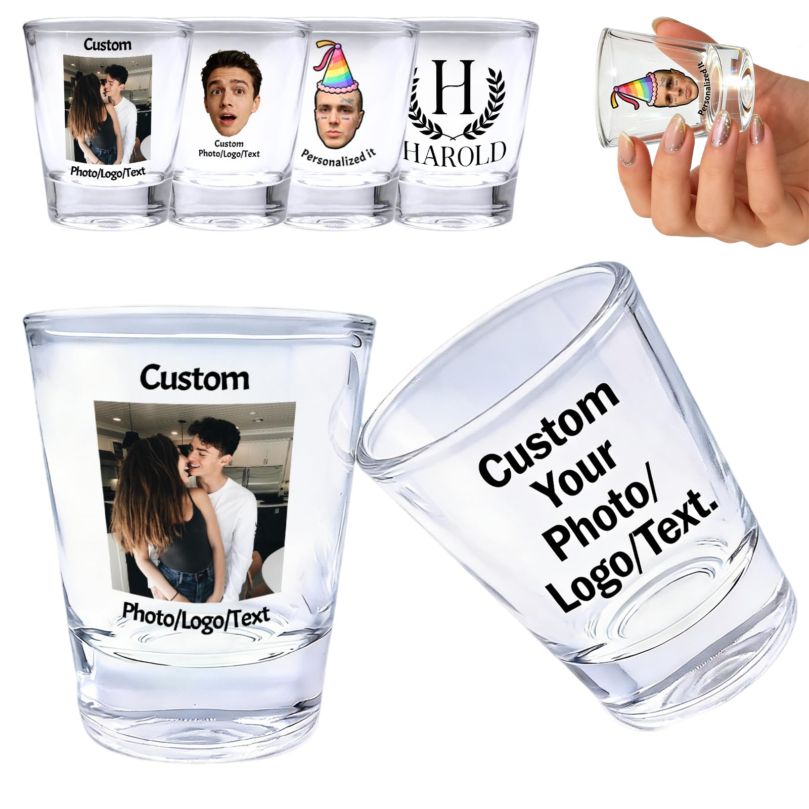 WolunLi Personalised Shot Glasses, Custom Photo Shot Glass 45ml/1.5oz – Unique Gift for Wedding, Anniversary, Birthday, Party Favors – Whiskey/Tequila/Bourbon Glass, Dishwasher Safe Photo Style