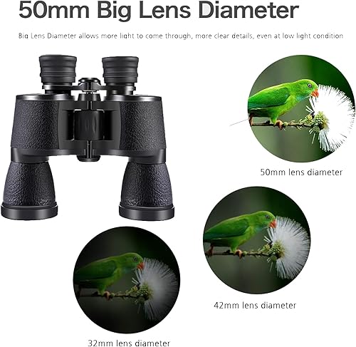 Miniatura 3 de Binoculares de alta potencia de 20 x 50, prismáticos de alta potencia para adultos, visión nocturna con poca luz, impermeable, HD (10 x 50 - negro)