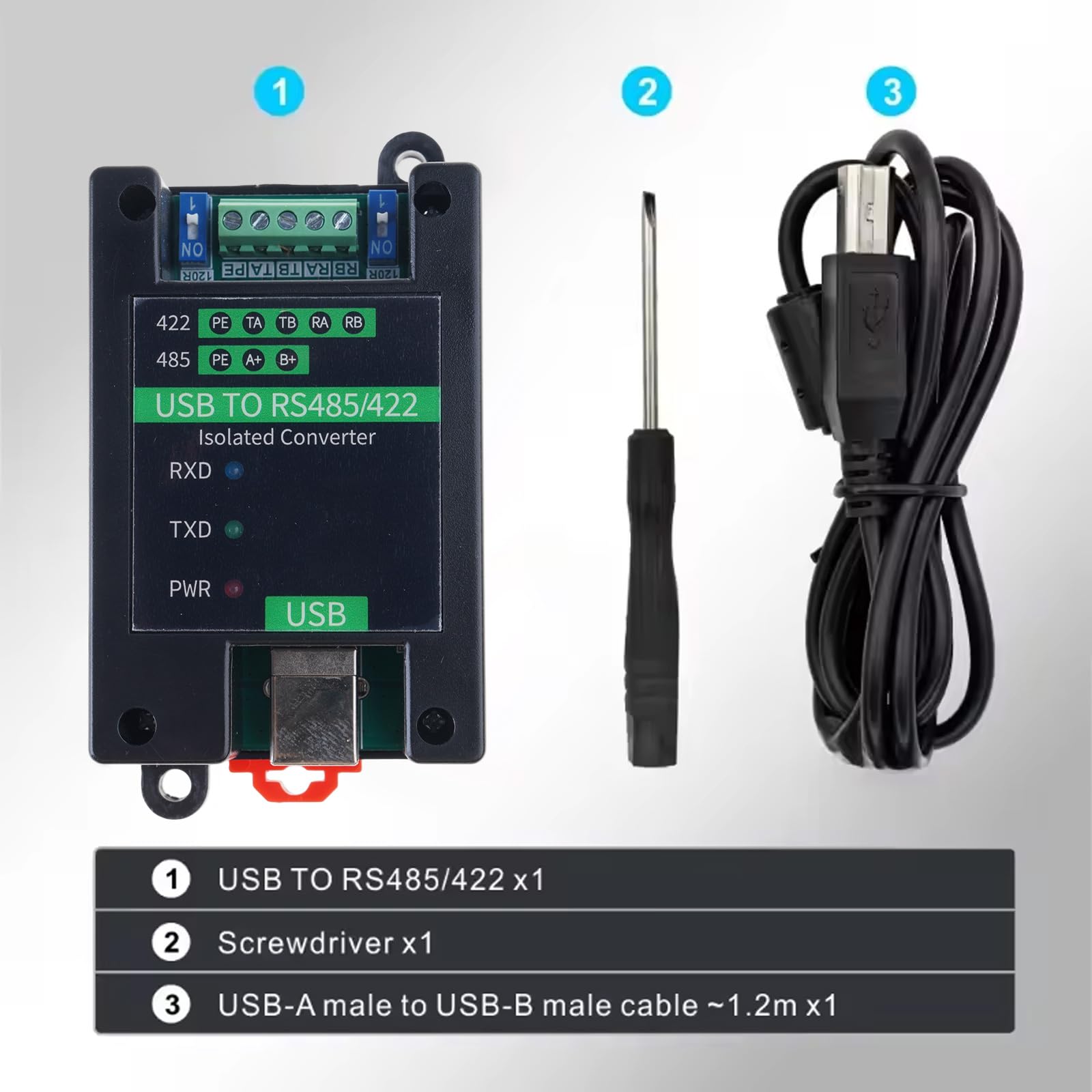Przemysłowe adaptery USB na RS485 z transmisją na duże odległości 1200 m, ochrona IP30, do sterowania automatyką, zastosowanie przemysłowy adapter komunikacyjny