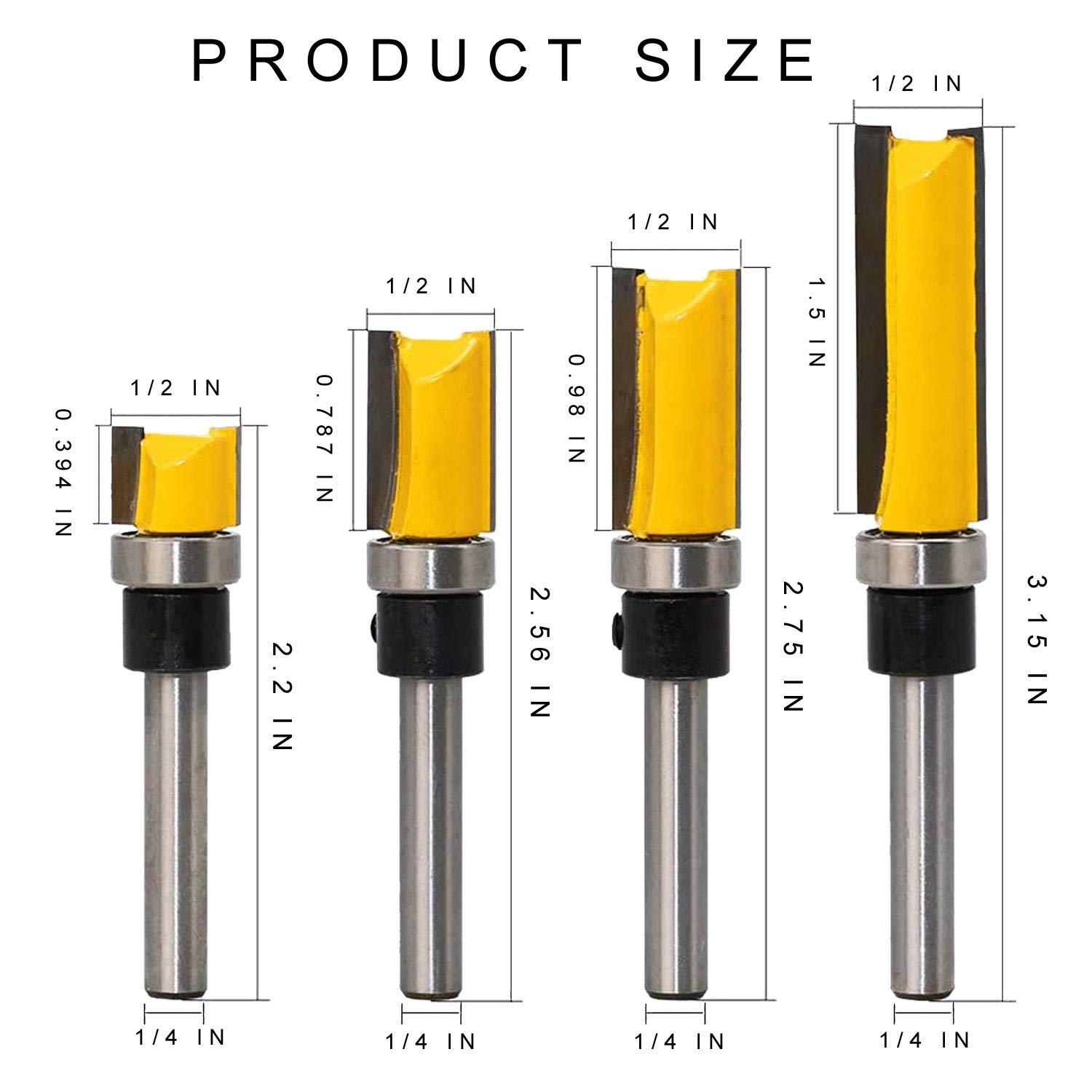 YONICO Pattern Bit Flush Trim Router Bits 1/2-Inch 1/4-Inch Shank 14940q