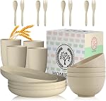 Wheat Straw Dinnerware Sets, Homienly 20pcs Unbreakable Microwave Dishwasher Safe Tableware Lightweight Bowls, Cups, Plates Set Reusable Dinner Plates Bowls Set (Blue)