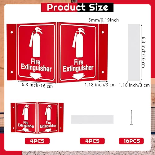 Miniatura 2 de Soaoo 4 juegos de letreros de proyección de extintor de incendios 3D, ángulo acrílico, flecha hacia abajo, letrero de extintor de incendios con