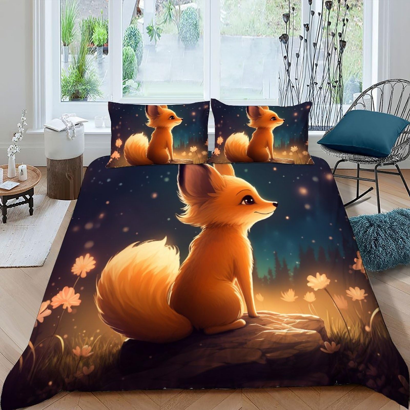 Parure de lit renard pour chambre d'enfant et adulte housse de couette king size avec taies