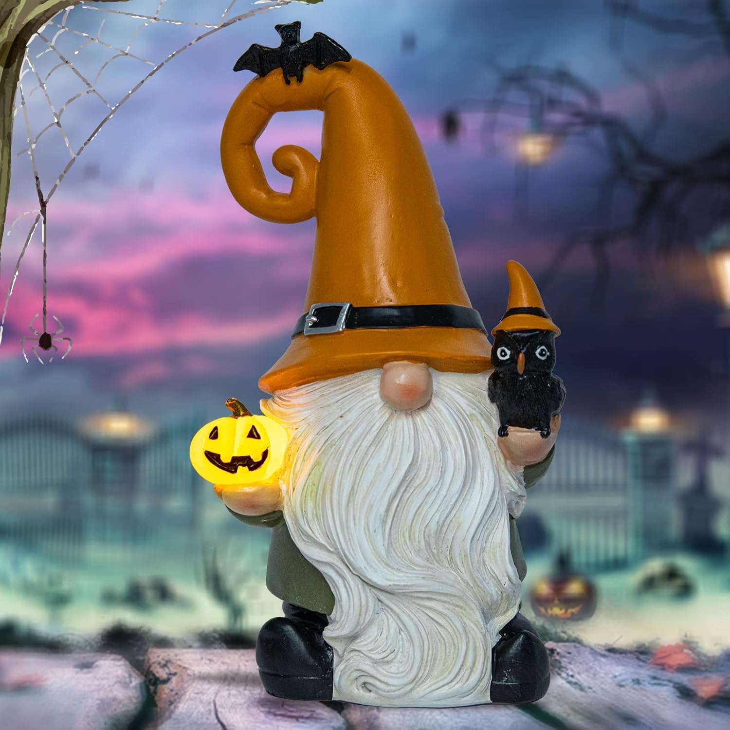 MUMTOP Halloween Gnome Decorations with LED Lights, Battery Operated Halloween Gnomes Collectible Figurines Resin Autumn Ornament for Halloween Holiday Party Home Tabletop Fall Decor : Home & Kitchen