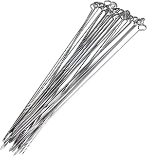 Blue Donuts 24 Pack 17 Inch Stainless Steel Flat Kabob Skewers for Grilling - Dishwasher Safe BBQ Accessories